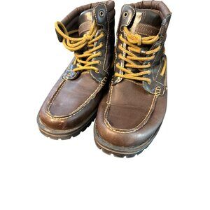 Tommy Hilfiger Jensen Brown Leather Hiking Boots Padded Collar Lace Up Sz 8